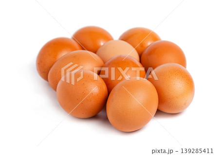 Pile of organic brown chicken eggs Pile of organic brown chicken eggs 139285411