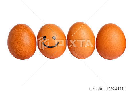 Funny eggs row with smiling face Funny eggs row with smiling face 139285414