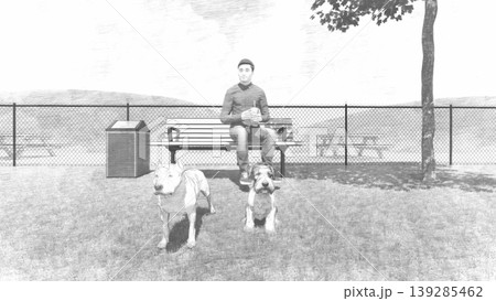 広々とした緑のドッグランと遊ぶ犬たちの風景 人物あり(3DCG・イラスト) 広々とした緑のドッグランと遊ぶ犬たちの風景 人物あり(3DCG・イラスト) 139285462