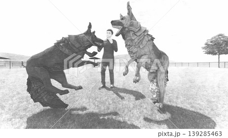 広々とした緑のドッグランと遊ぶ犬たちの風景 人物あり(3DCG・イラスト) 広々とした緑のドッグランと遊ぶ犬たちの風景 人物あり(3DCG・イラスト) 139285463