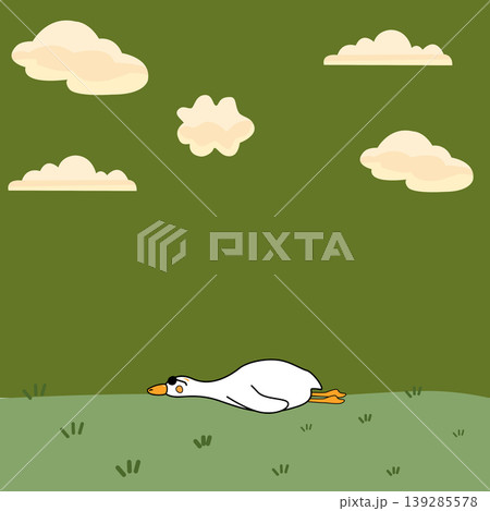 Relaxing lying Goose in the green grass illustration Relaxing lying Goose in the green grass illustration 139285578