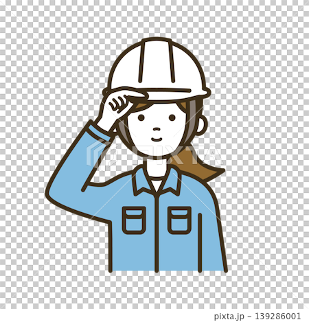 安全確認をする点検作業員の女性イラスト|白ヘルメット・作業服・準備・笑顔 安全確認をする点検作業員の女性イラスト|白ヘルメット・作業服・準備・笑顔 139286001
