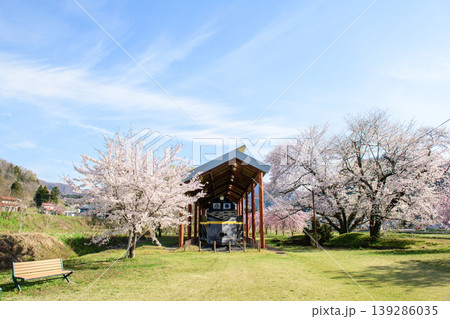 旧国鉄日中線 熱塩駅 桜に囲まれるラッセル車 福島県 旧国鉄日中線 熱塩駅 桜に囲まれるラッセル車 福島県 139286035