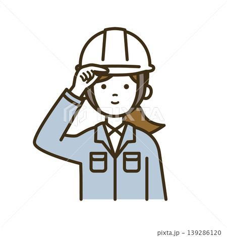 作業服でヘルメットを被り直す女性技術者のイラスト|安全確認・身だしなみ・プロ 作業服でヘルメットを被り直す女性技術者のイラスト|安全確認・身だしなみ・プロ 139286120