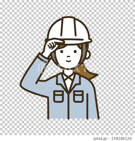 作業服でヘルメットを被り直す女性技術者のイラスト|安全確認・身だしなみ・プロ 作業服でヘルメットを被り直す女性技術者のイラスト|安全確認・身だしなみ・プロ 139286120