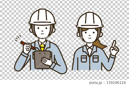 Worker uniform set (male and female) for on-site inspection using recording and pointing | Work clothes, tie, blouse, inspection Worker uniform set (male and female) for on-site inspection using recording and pointing | Work clothes, tie, blouse, inspection 139286128