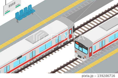 アイソメトリックイラスト:電車と駅のプラットフォーム アイソメトリックイラスト:電車と駅のプラットフォーム 139286716