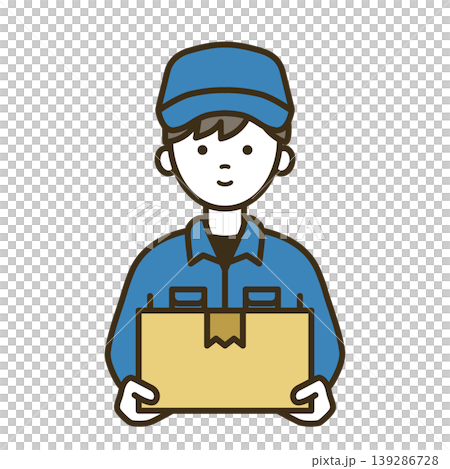 作業帽とシャツでダンボールを運ぶ物流スタッフの男性イラスト|配送・配達・運送・荷物 作業帽とシャツでダンボールを運ぶ物流スタッフの男性イラスト|配送・配達・運送・荷物 139286728