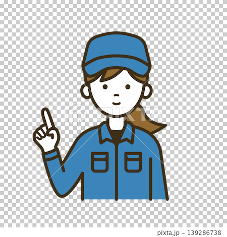 Illustration of a female staff member wearing a work cap and shirt pointing to a point | Delivery, Shipping, Attention, Check Illustration of a female staff member wearing a work cap and shirt pointing to a point | Delivery, Shipping, Attention, Check 139286738