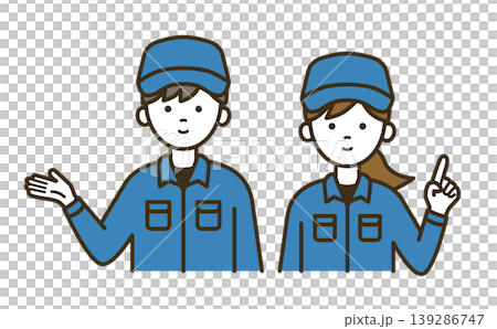 Logistics staff uniform set (male and female) for explaining delivery instructions and points: work cap, shirt, handheld and fingertip holder. Logistics staff uniform set (male and female) for explaining delivery instructions and points: work cap, shirt, handheld and fingertip holder. 139286747