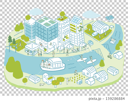 川辺の町づくりのイメージイラスト 139286884