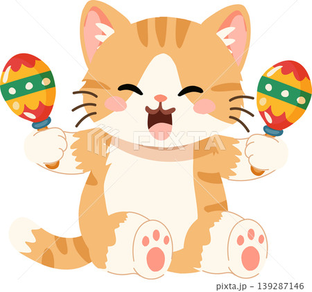 A cute orange cat plays colorful maracas. Cute pet character shakes maracas A cute orange cat plays colorful maracas. Cute pet character shakes maracas 139287146