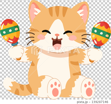 A cute orange cat plays colorful maracas. Cute pet character shakes maracas A cute orange cat plays colorful maracas. Cute pet character shakes maracas 139287146