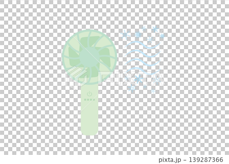 An illustration of a handheld fan blowing out cold air. An illustration of a handheld fan blowing out cold air. 139287366