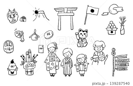 手描きの日本文化イラストセット 手描きの日本文化イラストセット 139287540