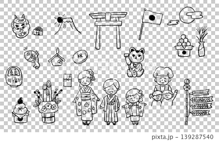 手描きの日本文化イラストセット 手描きの日本文化イラストセット 139287540