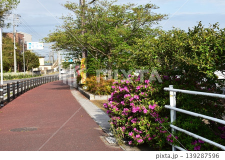 三重県亀山市 国道1号線沿いの歩道と道の駅関宿案内板 三重県亀山市 国道1号線沿いの歩道と道の駅関宿案内板 139287596
