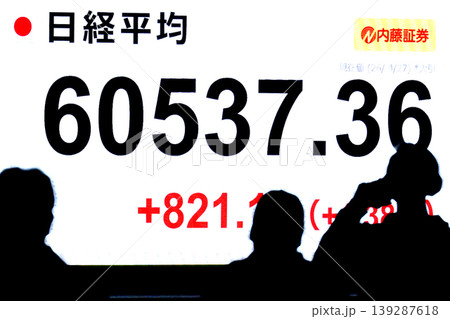 日本の東京都市景観初6万円突破・6万0537円36銭・株価/終値。半年で6万台と史上最速の大台替わり 139287618