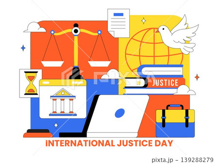 International Justice Day Vector Illustration Featuring Legal System Balance Scale Court Gavel Peace Equality and Global Justice Design International Justice Day Vector Illustration Featuring Legal System Balance Scale Court Gavel Peace Equality and Global Justice Design 139288279