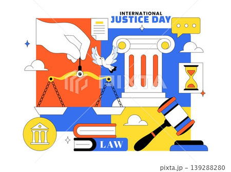 International Justice Day Vector Illustration Featuring Legal System Balance Scale Court Gavel Peace Equality and Global Justice Design 139288280
