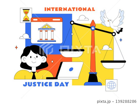 International Justice Day Vector Illustration Featuring Legal System Balance Scale Court Gavel Peace Equality and Global Justice Design International Justice Day Vector Illustration Featuring Legal System Balance Scale Court Gavel Peace Equality and Global Justice Design 139288286