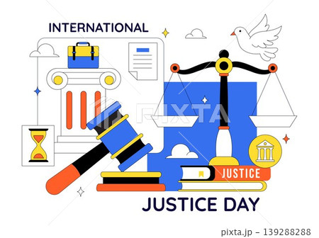 International Justice Day Vector Illustration Featuring Legal System Balance Scale Court Gavel Peace Equality and Global Justice Design International Justice Day Vector Illustration Featuring Legal System Balance Scale Court Gavel Peace Equality and Global Justice Design 139288288