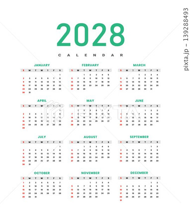 2028 Yearly Calendar Template 139288493