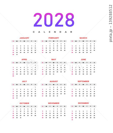 2028 Yearly Calendar Template 139288512