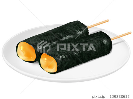 お皿に盛り付けた磯辺団子2本　磯辺焼き　和菓子　海苔 139288635