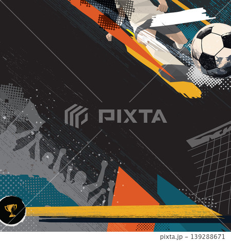 Soccer tournament promotion poster with player shooting the ball grunge texture punchy style square template have blank space. Soccer tournament promotion poster with player shooting the ball grunge texture punchy style square template have blank space. 139288671