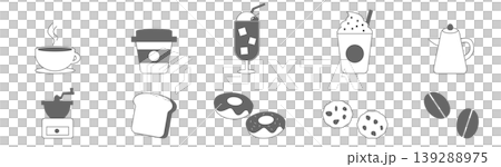 カフェドリンクとスイーツのアイコンセット 手描き風 コーヒー パン ドーナツ 139288975