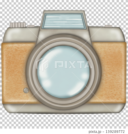 Cute vintage camera illustration with decorative strap,brown colors hand drawn cartoon camera style. Cute vintage camera illustration with decorative strap,brown colors hand drawn cartoon camera style. 139289772