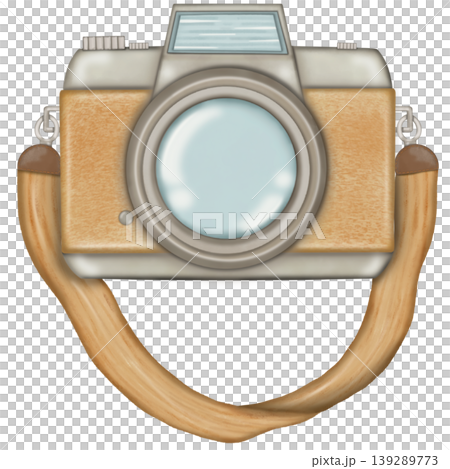 Cute vintage camera illustration with decorative strap,brown colors hand drawn cartoon camera style. 139289773
