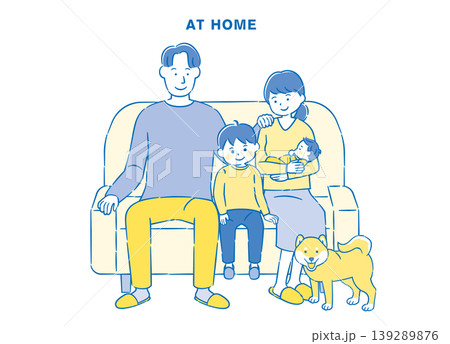 ペットのいる4人家族のイラスト 2C 139289876