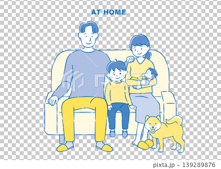ペットのいる4人家族のイラスト 2C 139289876