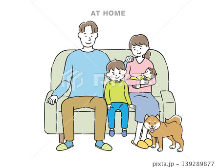 ペットのいる4人家族のイラスト 4C 139289877