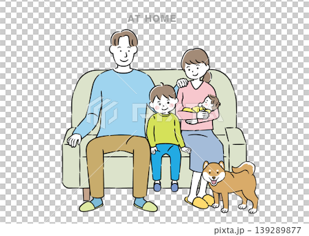 ペットのいる4人家族のイラスト 4C 139289877