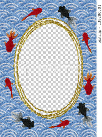 【日式青海波波浪金魚圓形邊框】手工刺繡插畫素材 【日式青海波波浪金魚圓形邊框】手工刺繡插畫素材 139290301