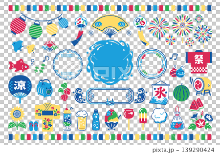 夏祭りのデザイン素材セット：和風の風物詩イラスト 139290424