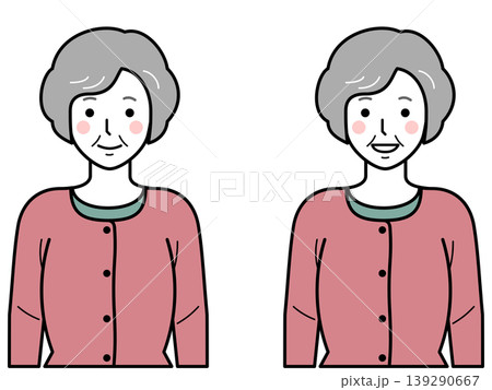 正面向き。腕をおろすカーディガンを着た高齢女性。その2 正面向き。腕をおろすカーディガンを着た高齢女性。その2 139290667