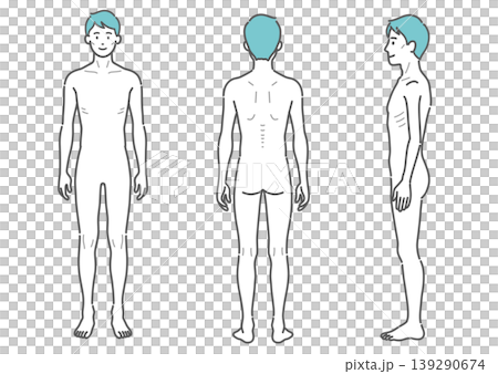 痩せ型の成人男性の全身イラスト(正面・背面・側面の3アングルセット) 痩せ型の成人男性の全身イラスト(正面・背面・側面の3アングルセット) 139290674
