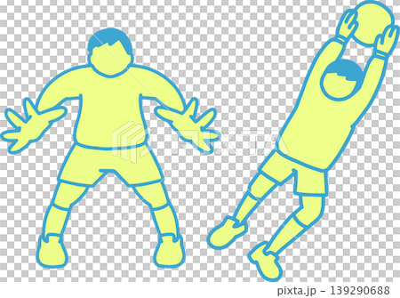 Soccer goalkeeper illustration material: 2 poses (save and defense), World Cup, hand-drawn style, sports Soccer goalkeeper illustration material: 2 poses (save and defense), World Cup, hand-drawn style, sports 139290688