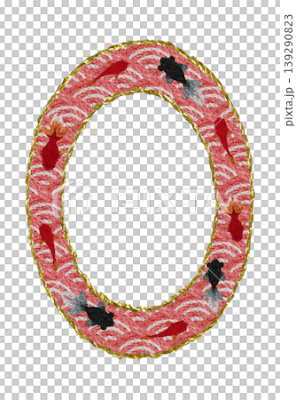 [Japanese-style Seigaiha wave and goldfish round frame] Hand embroidered illustration material 139290823