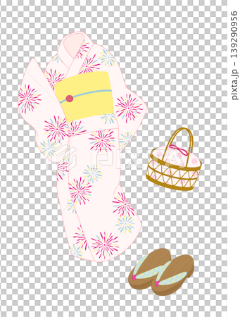 Summer Japanese clothing: Yukata illustration set Summer Japanese clothing: Yukata illustration set 139290956