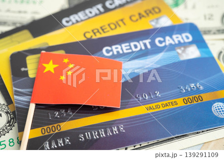 China flag on credit card, finance economy trading shopping online business. China flag on credit card, finance economy trading shopping online business. 139291109