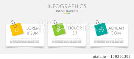 Business infographics template with three paper notes, paperclips, and icons for data presentation. Vector illustration. Business infographics template with three paper notes, paperclips, and icons for data presentation. Vector illustration. 139291392