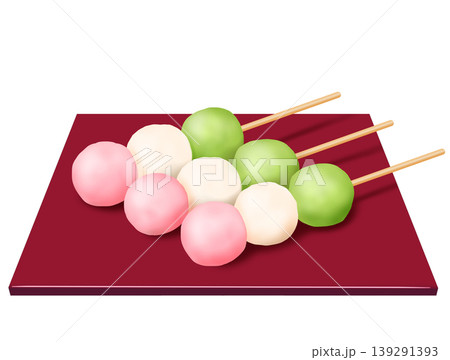 四角い漆器の皿に乗せた三色団子3本 和菓子 ひな祭り 四角い漆器の皿に乗せた三色団子3本 和菓子 ひな祭り 139291393