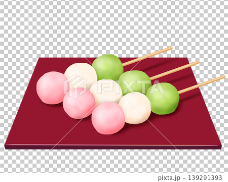 四角い漆器の皿に乗せた三色団子3本 和菓子 ひな祭り 四角い漆器の皿に乗せた三色団子3本 和菓子 ひな祭り 139291393