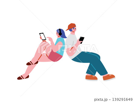 スマホそ操作する男女のイラスト スマホそ操作する男女のイラスト 139291649