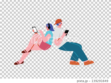 スマホそ操作する男女のイラスト スマホそ操作する男女のイラスト 139291649